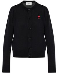 Ami Paris - Truien & Vesten ,Zwart ,Wol Wol Wollen Cardigan Met Logo - Lyst