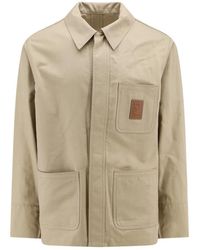 Ferragamo - Cotton And Viscose Jacket With Gancini Hook Leather Patch - Lyst