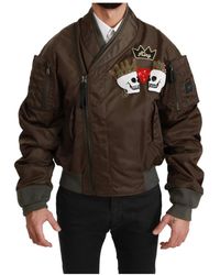 Dolce & Gabbana - Jassen ,Bruin ,Nylon Double-Breasted Bomber Jacket - Lyst