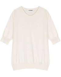 Jil Sander - Weißes t-shirt mit rundhalsausschnitt und rippenstrick - Lyst