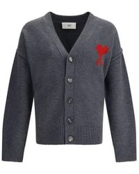 Ami Paris - De Coeur Cardigan Met Jacquard Logo - Lyst