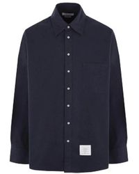 Thom Browne - Camicia oversize in flanella blu con etichetta logo - Lyst