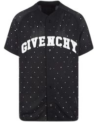 Givenchy - Schwarzes mesh t-shirt mit kristallen und college-logo - Lyst