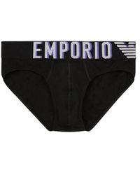 Emporio Armani - Slip in jersey con logo a contrasto e vita alta elastica - Lyst