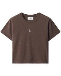 Maison Kitsuné - Tops ,Bruin ,Katoen Cropped T-Shirt Met Ronde Hals - Lyst