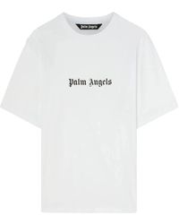 Palm Angels - Maglietta in cotone bianco con logo frontale - Lyst