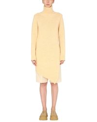 Jil Sander - Kleedjes ,Geel ,Wol Lange Asymmetrische Trui - Lyst