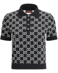 Gucci - Tops ,Zwart ,Wol Omkeerbare Wollen Polo Zwart Korte Mouwen - Lyst