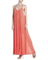 BCBGMAXAZRIA Edita Sunburst-pleat Maxi Dress M - Oranje