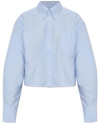 Ami Paris - Overhemden ,Blauw ,Katoen De Coeur Cropped Oversized Shirt - Lyst
