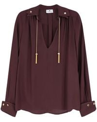 Elisabetta Franchi - Overhemden ,Bruin ,Blouse Met Puntkraag - Lyst