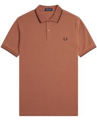 Fred Perry - Tops ,Bruin ,Katoen Gestreepte Kraag Polo Shirt Met Iconisch Borduurwerk - Lyst