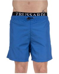 Trussardi - Badmode ,Blauw ,Polyester Sportieve Zwemkleding Met Rits En Elastiek - Lyst