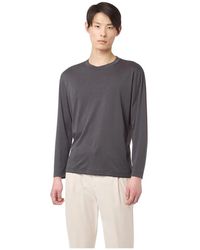 Eleventy - Tops ,Zwart ,Katoen T-Shirt Girocollo Ml Bordino - Lyst