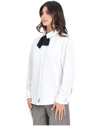 SIMONA CORSELLINI - Overhemden ,Wit ,Polyester Witte Overhemd Met Lange Mouwen En Zwarte Strikdetail - Lyst