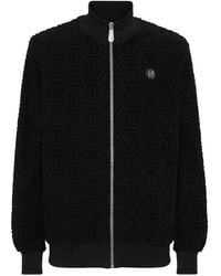 Philipp Plein - Hoodies & Sweatvesten ,Zwart ,Katoen Jacquard Tracksuit Jacket Monogram - Lyst