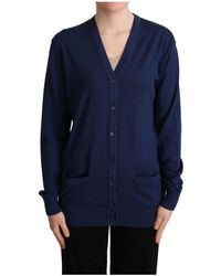 Dolce & Gabbana - Dames Blauwe Knopen Cardigan Van Virgin Wol Trui - Lyst