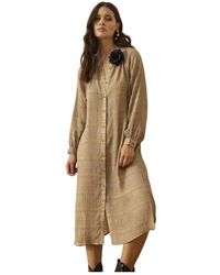 iN FRONT - Kleedjes ,Polyester Cafe Latte Mille Jurk Met Pofmouwen - Lyst