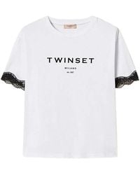 Twinset - Katoenen T-Shirt Met Flock-Logo - Lyst