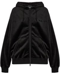 Y-3 - Hoodies & Sweatvesten ,Zwart ,Katoen Velvet Corduroy Rits Hoodie - Lyst