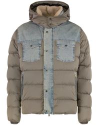 Moorer - Jassen ,Grijs ,Denim Gewatteerde Donsjas Met Denimdetails - Lyst