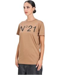 N°21 - Korte Mouw Kameel T-Shirt - Lyst