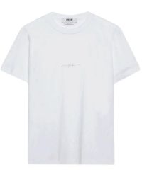 MSGM - Tops ,Wit ,Katoen Wit Katoenen T-Shirt Met Logo Print - Lyst