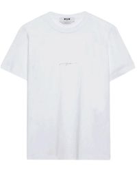 MSGM - Weiße baumwoll-logo-print-t-shirt - Lyst