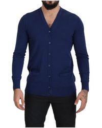 Dolce & Gabbana - Dames Blauwe Knopen Cardigan Van Virgin Wol Trui - Lyst