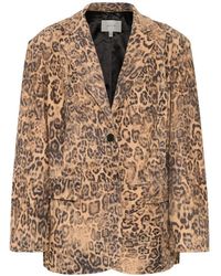 Gestuz - Jassen ,Bruin ,Leer Luipaardprint Leren Blazer - Lyst