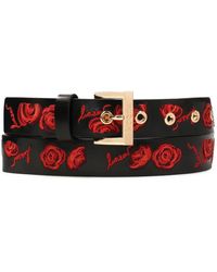 Kazar - Zwarte Leren Riem Geborduurd Met Rode Rozen - Lyst