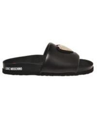 Love Moschino - Schwarze Slide Sandalen Mit Herzlogo - Lyst