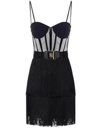 Elisabetta Franchi - Mini -jurk In Tule En Franjes - Lyst