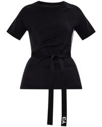 Y-3 - Tops ,Zwart ,T-Shirt Met Trekkoorden - Lyst