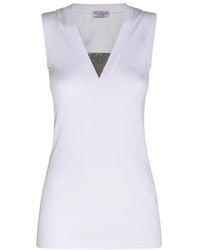 Brunello Cucinelli - Tops ,Wit ,Katoen Ribbed Jersey Top - Lyst