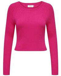ONLY - Truien & Vesten ,Roze ,Nylon Rib Crop Knit Top - Lyst