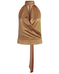 ANDAMANE - Tops ,Bruin ,Polyester Gedrapeerde Top - Lyst