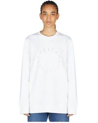 Stella McCartney - Hoodies & Sweatvesten ,Wit ,Katoen Sweatshirt Met Strass Logo - Lyst