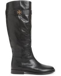 Tory Burch - Schoenen ,Zwart ,Leer Zwarte Rijlaars Met T-Lock Design - Lyst