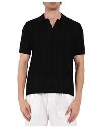 Paolo Pecora - Tops ,Zwart ,Katoen V-Neck Perforated Polo Shirt - Lyst