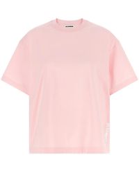 Jil Sander - Tops ,Roze ,Katoen T-Shirt Van Katoenen Jersey Met Logoprint - Lyst