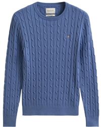 GANT - Truien & Vesten ,Blauw ,Katoen Stretch Cotton Cable Knit Crew Neck Sweater - Lyst