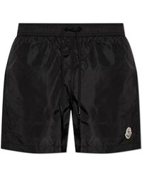 Moncler - Badmode ,Zwart ,Nylon Logo Patch Zwemshorts - Lyst