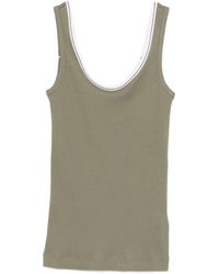 Brunello Cucinelli - Tops ,Groen ,Leer Ribgebreide Tanktop - Lyst