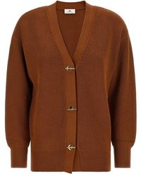 Elisabetta Franchi - Truien & Vesten ,Bruin ,Polyester Tricot Cardigan - Lyst