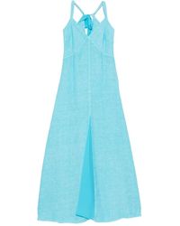 120% Lino - Kleedjes ,Blauw ,Linnen Lange Linnen Jurk - Lyst