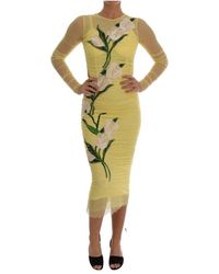Dolce & Gabbana Floral Tulip Stretch Dress - Geel