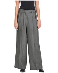 Ichi - Broeken ,Grijs ,Leer Nette Pantalon Met Rits- En Haaksluiting - Lyst