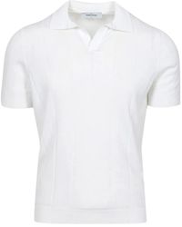 Gran Sasso - Tops ,Wit ,Katoen Witte Katoenen Geribbelde V-Hals T-Shirt - Lyst