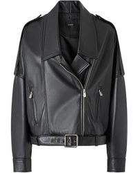 Pinko - Schwarze lederjacke mit gürtel in der taille - Lyst
